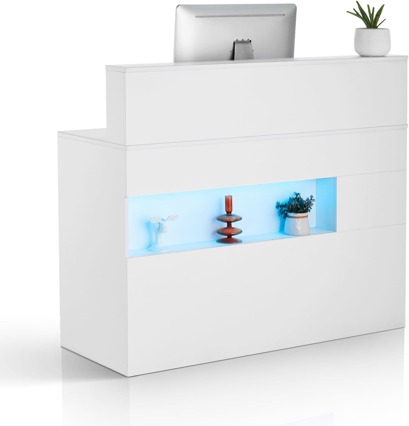 VEVOR Reception Desk, 55Inch L-Shaped Front Counter Table, Office Reception Counter with Drawer Keyboard Tray and Storage Cabinet, for Checkout, Lobby, Beauty Salon & Office, Black