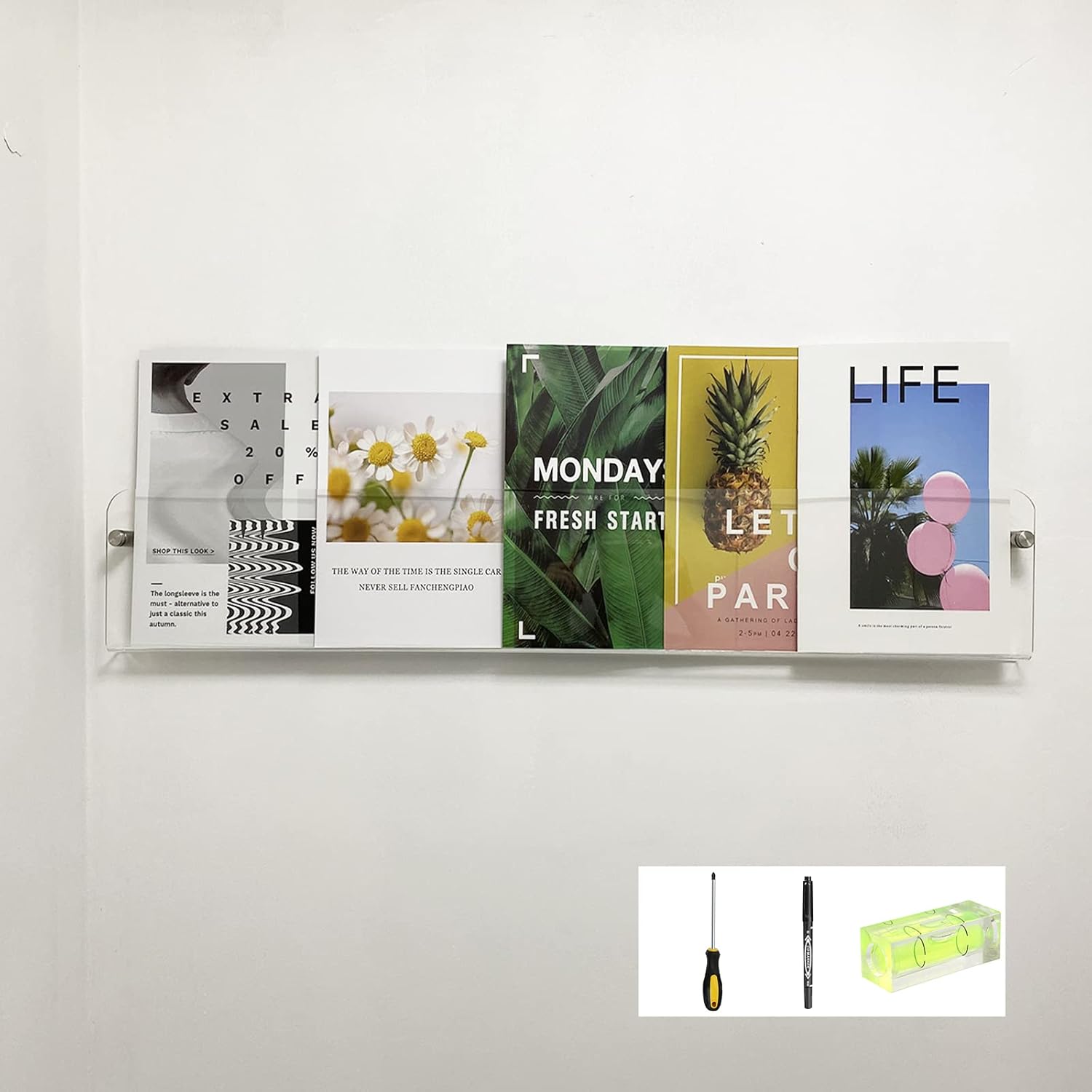 37.4" Magazine Holder,Acrylic Magazine Rack Wall Mounted,Clear Brochure Holder (2PACK)…