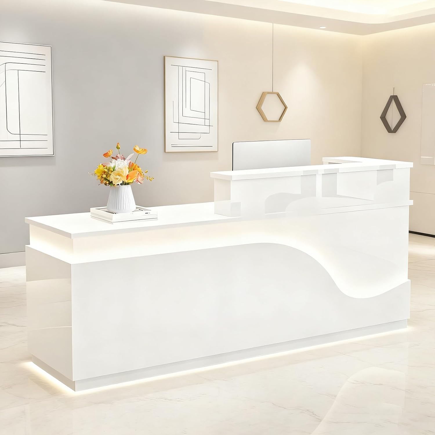 Reception Desk with Counter，Modern Front Desk Reception Counter for Checkout, Lobby, Beauty Salon (Right high)