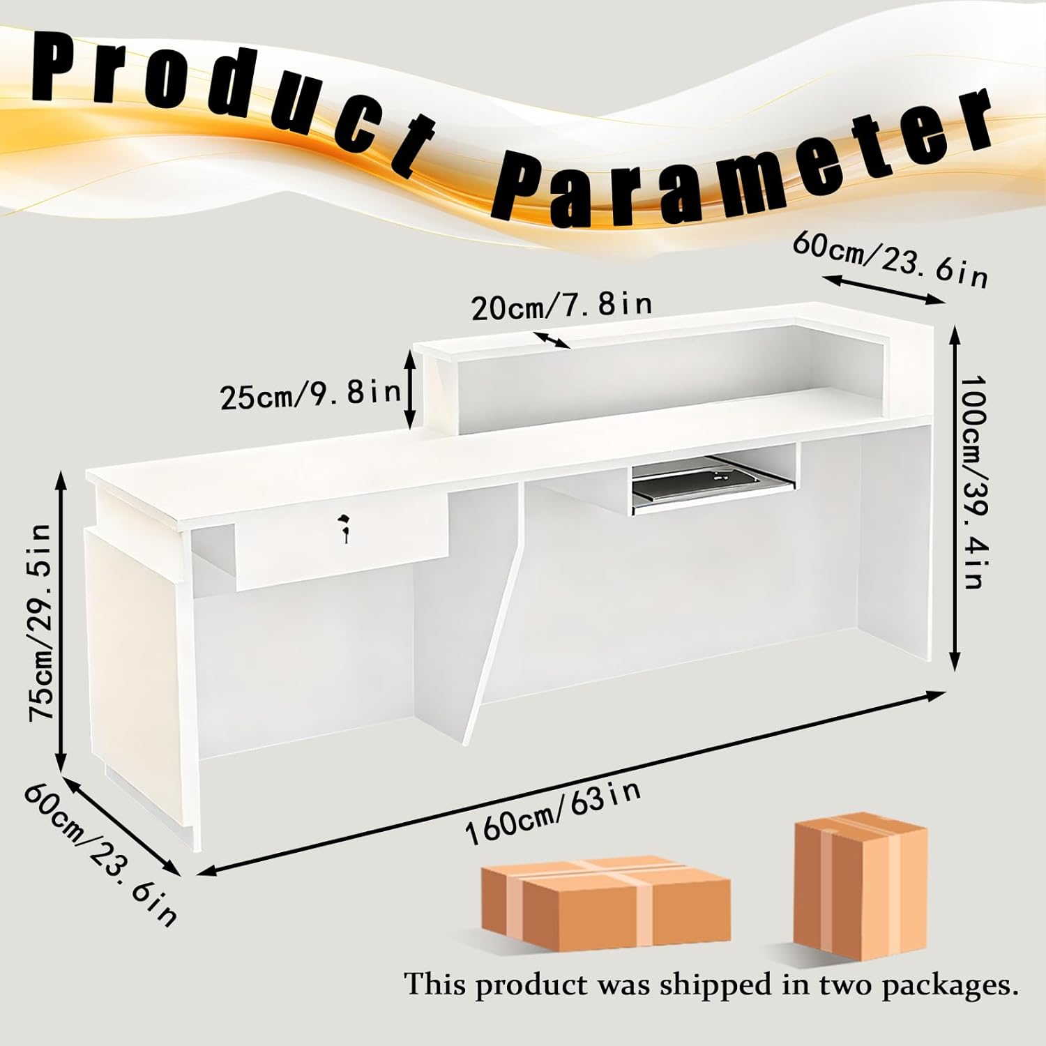Reception Desk with Counter，Modern Front Desk Reception Counter for Checkout, Lobby, Beauty Salon (Right high)