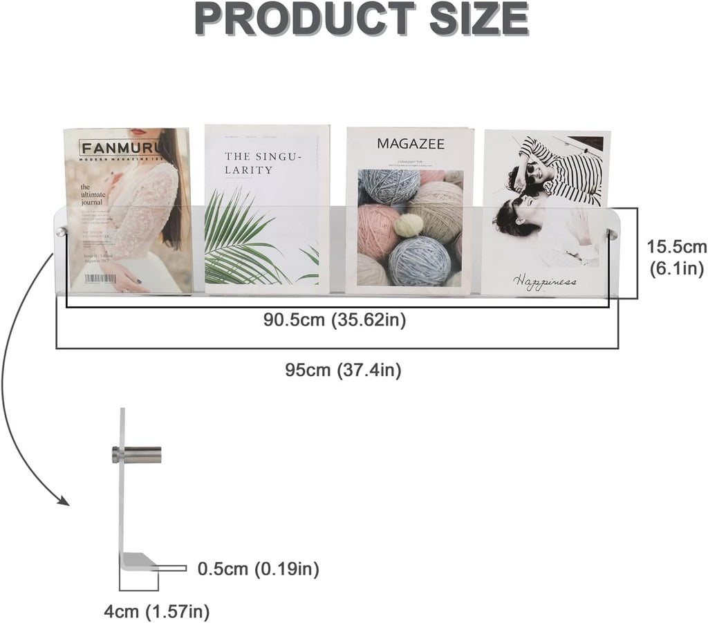 37.4" Magazine Holder,Acrylic Magazine Rack Wall Mounted,Clear Brochure Holder (2PACK)…