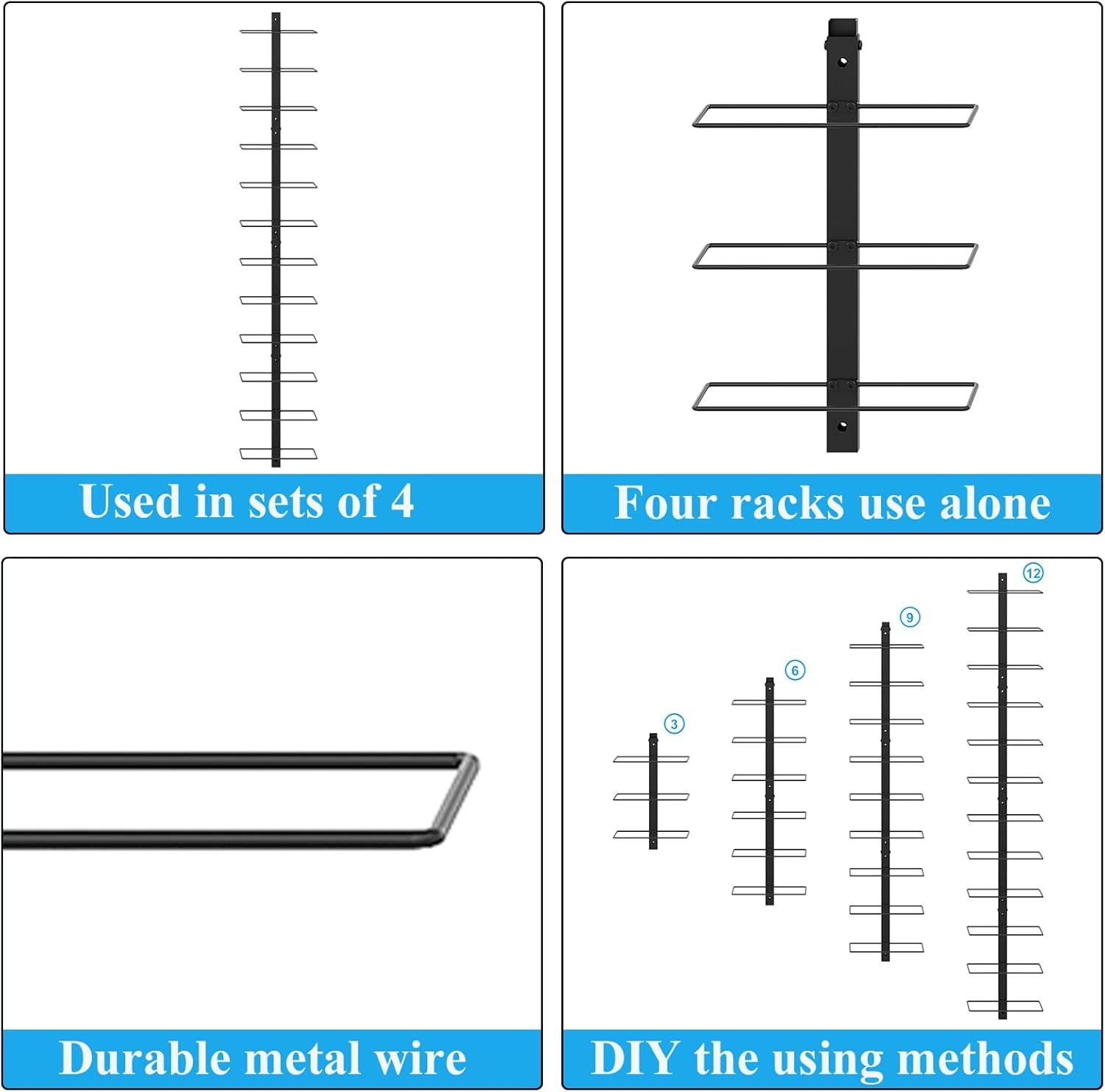 36 Bottle Wall Mounted Wine Rack, Modular Hanging Wine Rack for DIY Display, Detachable 3 Pack Wine Bottle Holder, Black Metal Storage Rack for Bar, Kitchen, Cellar, Restaurant