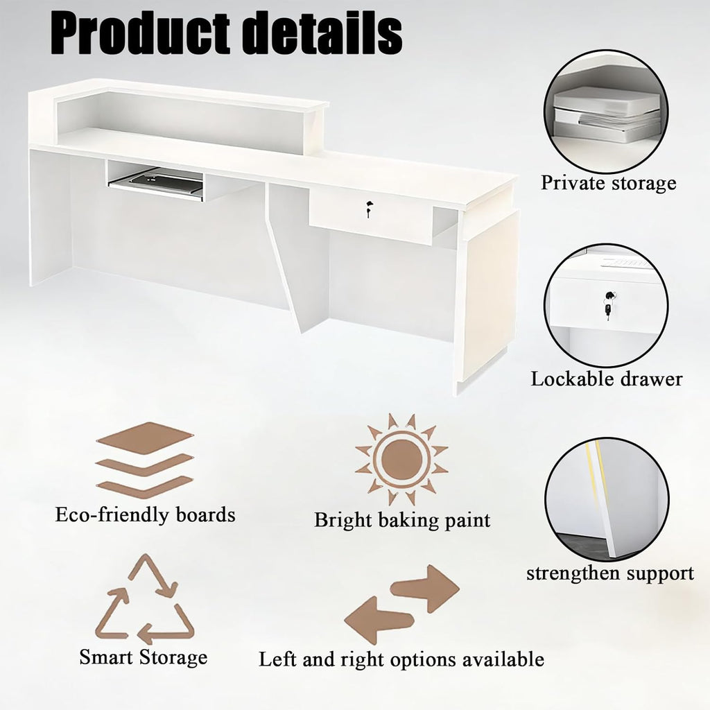 Reception Desk with Counter，Modern Front Desk Reception Counter for Checkout, Lobby, Beauty Salon (Right high)