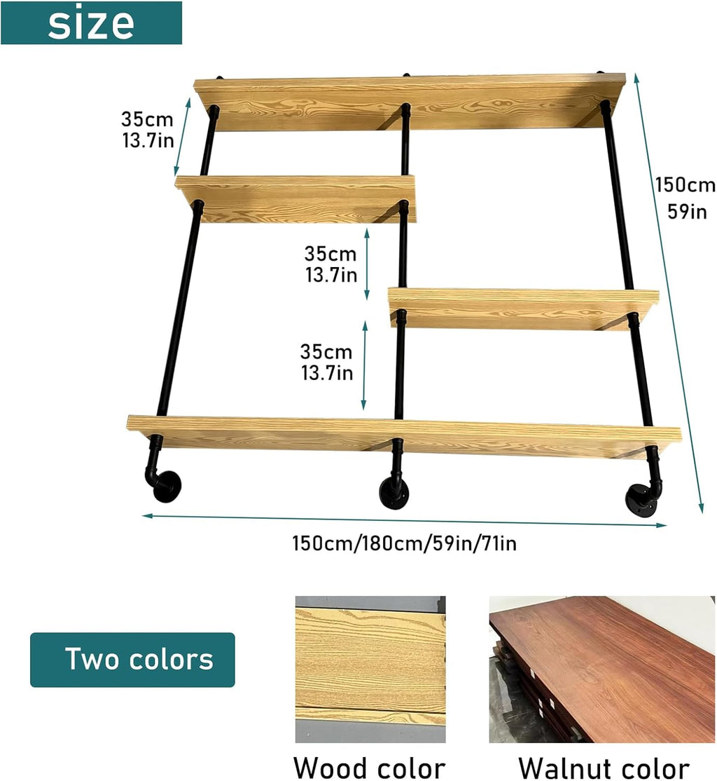 Wall-Mounted Wine Rack with LED Lights 4-Tier Wooden Floating Bar Shelves Creative Large Wine Bottle Display Rack Hanging Shelf, for Home Bar Kitchen,Living Room (Walnut, 150cm/59in)