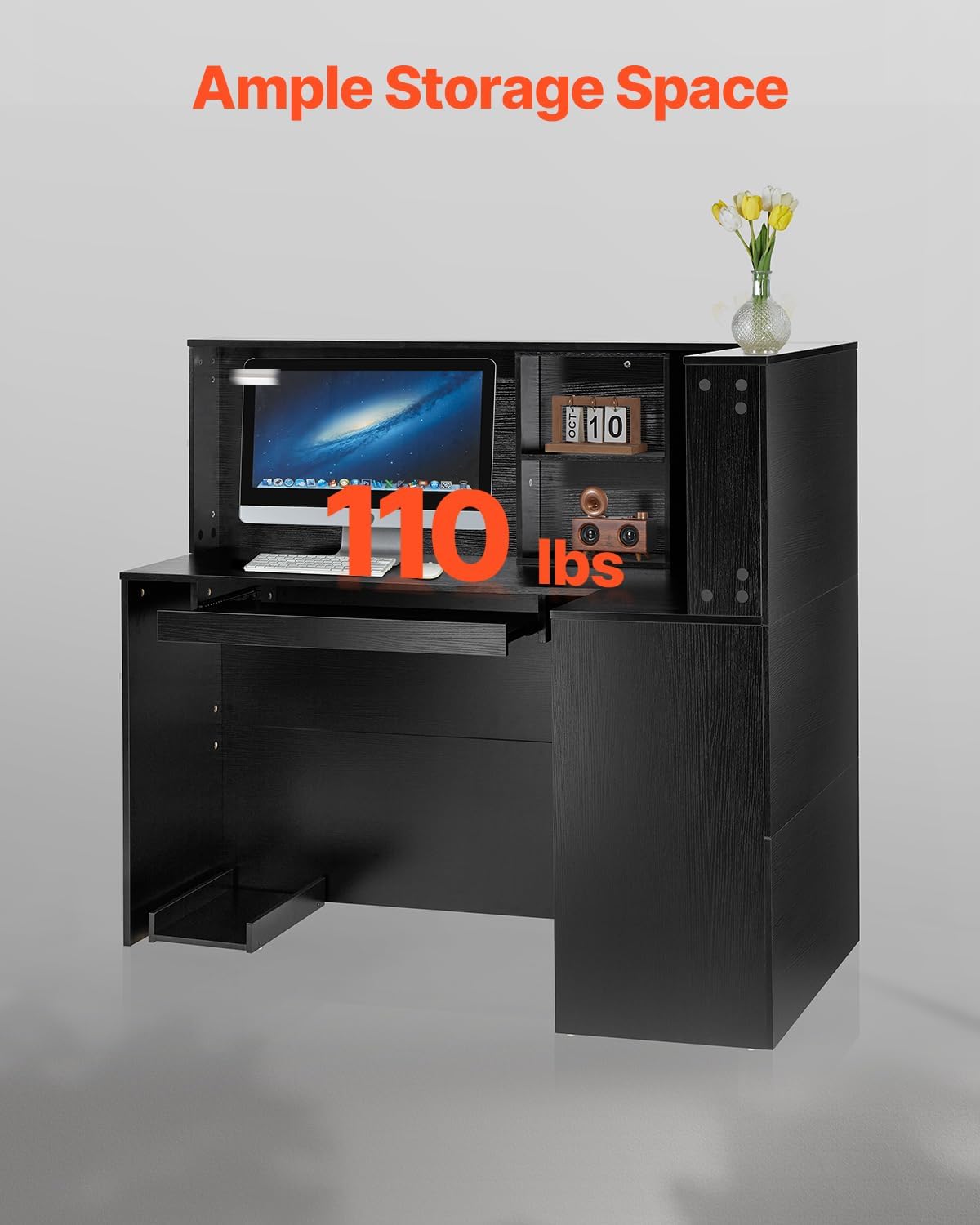 VEVOR Reception Desk, 55Inch L-Shaped Front Counter Table, Office Reception Counter with Drawer Keyboard Tray and Storage Cabinet, for Checkout, Lobby, Beauty Salon & Office, Black