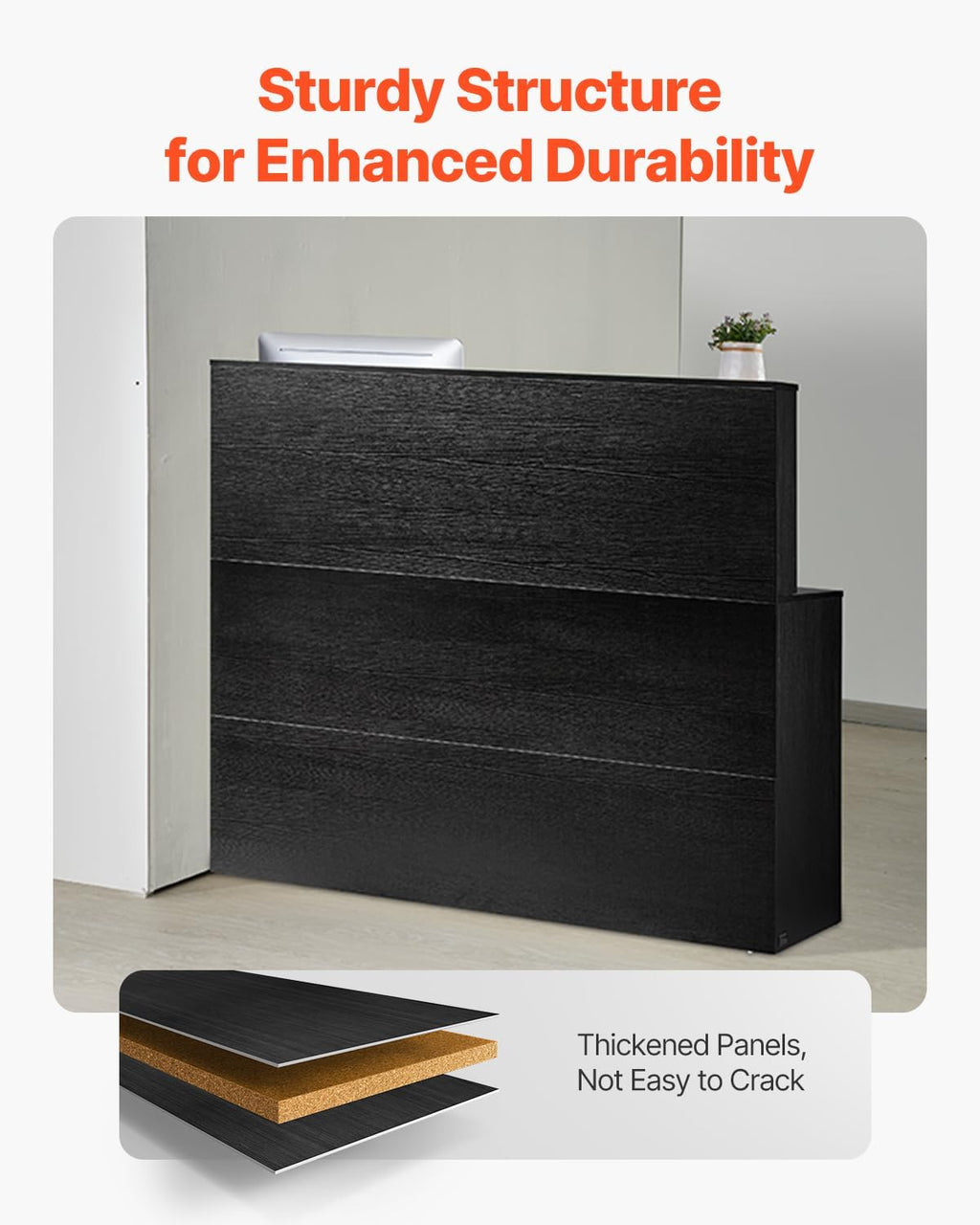 VEVOR Reception Desk, 55Inch L-Shaped Front Counter Table, Office Reception Counter with Drawer Keyboard Tray and Storage Cabinet, for Checkout, Lobby, Beauty Salon & Office, Black