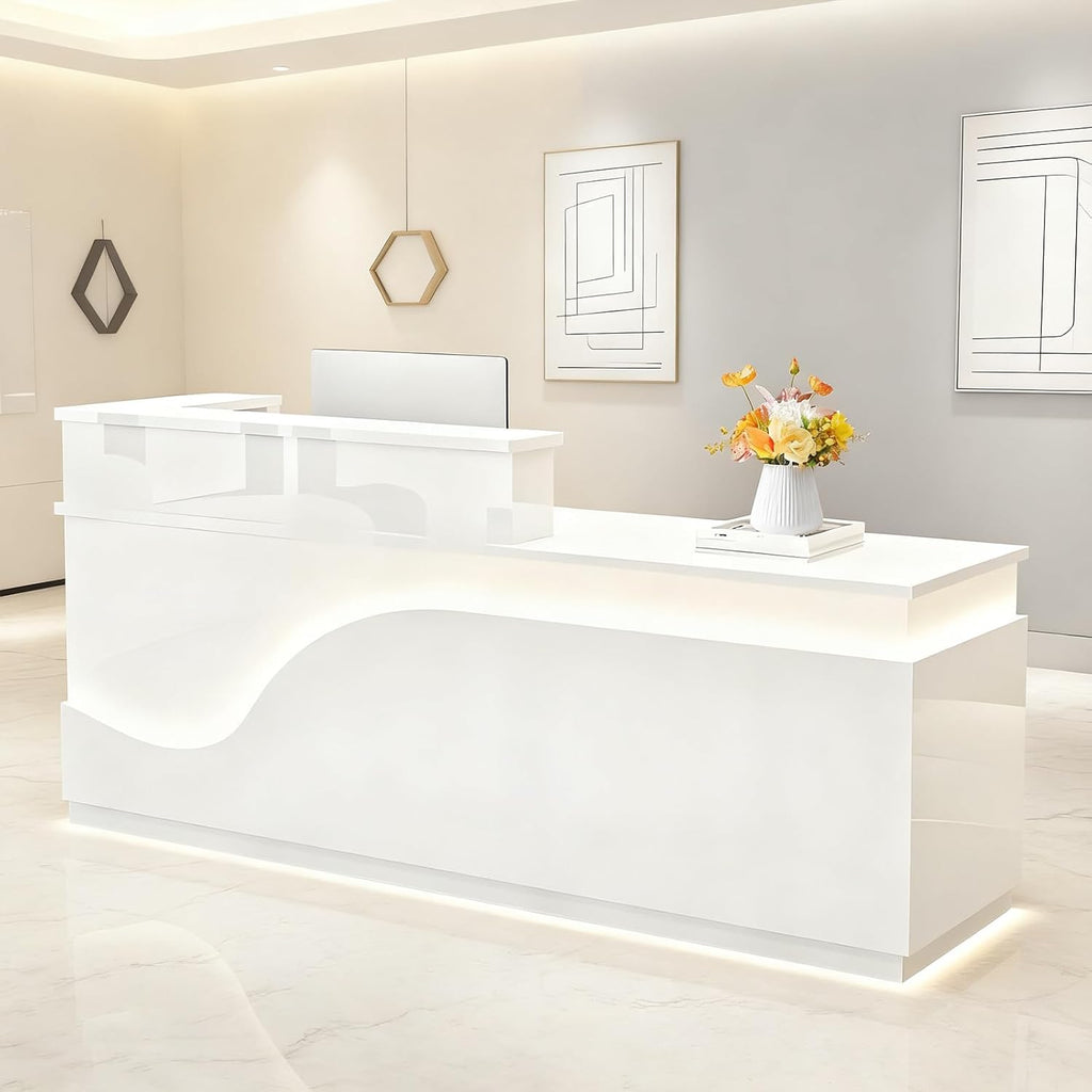 Reception Desk with Counter，Modern Front Desk Reception Counter for Checkout, Lobby, Beauty Salon (Right high)