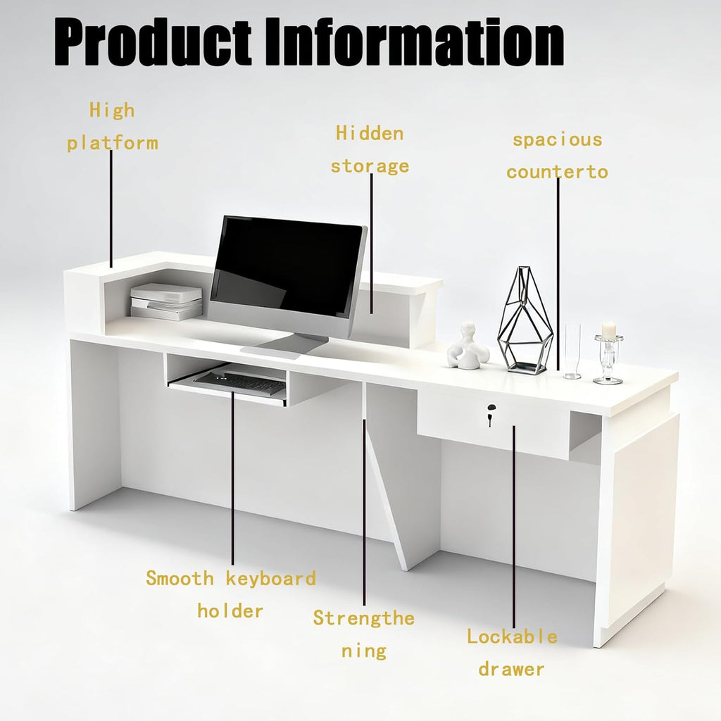 Reception Desk with Counter，Modern Front Desk Reception Counter for Checkout, Lobby, Beauty Salon (Right high)