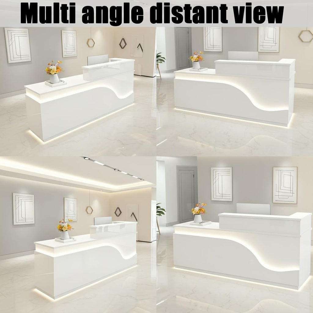 Reception Desk with Counter，Modern Front Desk Reception Counter for Checkout, Lobby, Beauty Salon (Right high)