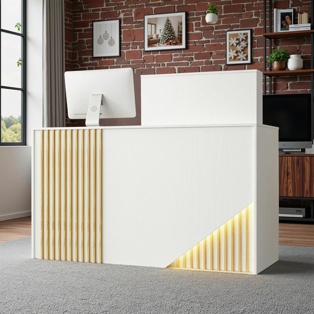 TUSY Reception Desk with Counter - Modern Front Desk with Adjustable LED Lighting, Small Reception Room Table with Storage Drawer, Checkout Counter for Salon, Lobby (47.2" W x 18.9" D x 39.4" H)