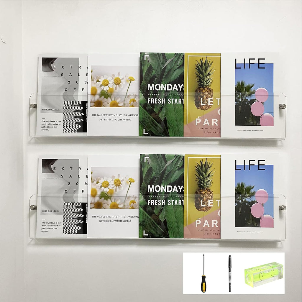 37.4" Magazine Holder,Acrylic Magazine Rack Wall Mounted,Clear Brochure Holder (2PACK)…