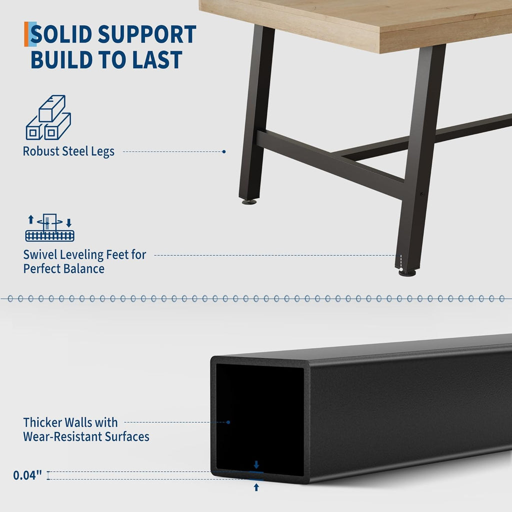 GarveeHome Industrial Dining Table for 6-8 People, 70.87 in Long Wooden Kitchen Table with Sturdy Metal Frame & Rustic Brown Finish (Nature Wood, 70.87 in Long)