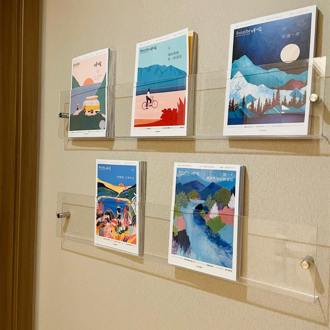 2-Pack Acrylic Magazine Holder Vinyl Records Holder, Display Floating Bookshelves Wall Mounted, Nursery Book Shelves Wall Decor Hanging Magazine Holder for Waiting Room, Living Room, Office