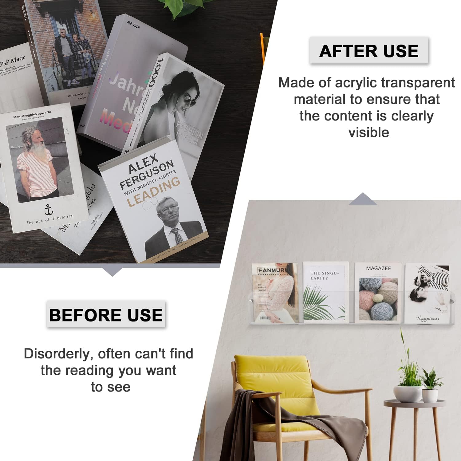 37.4" Magazine Holder,Acrylic Magazine Rack Wall Mounted,Clear Brochure Holder (2PACK)…