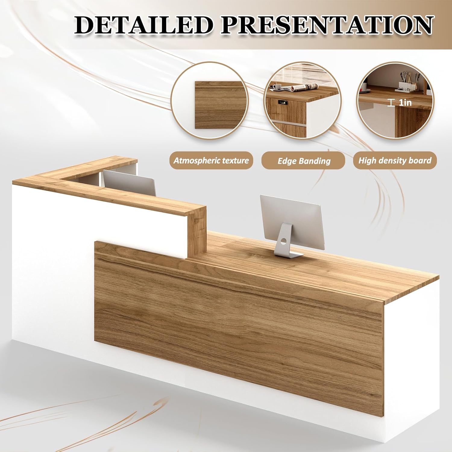 L-Shaped Reception Desk with Counter and Lockable Drawers and Storage,Modern Front Desk Reception Counter for Checkout, Lobby, Beauty Salon