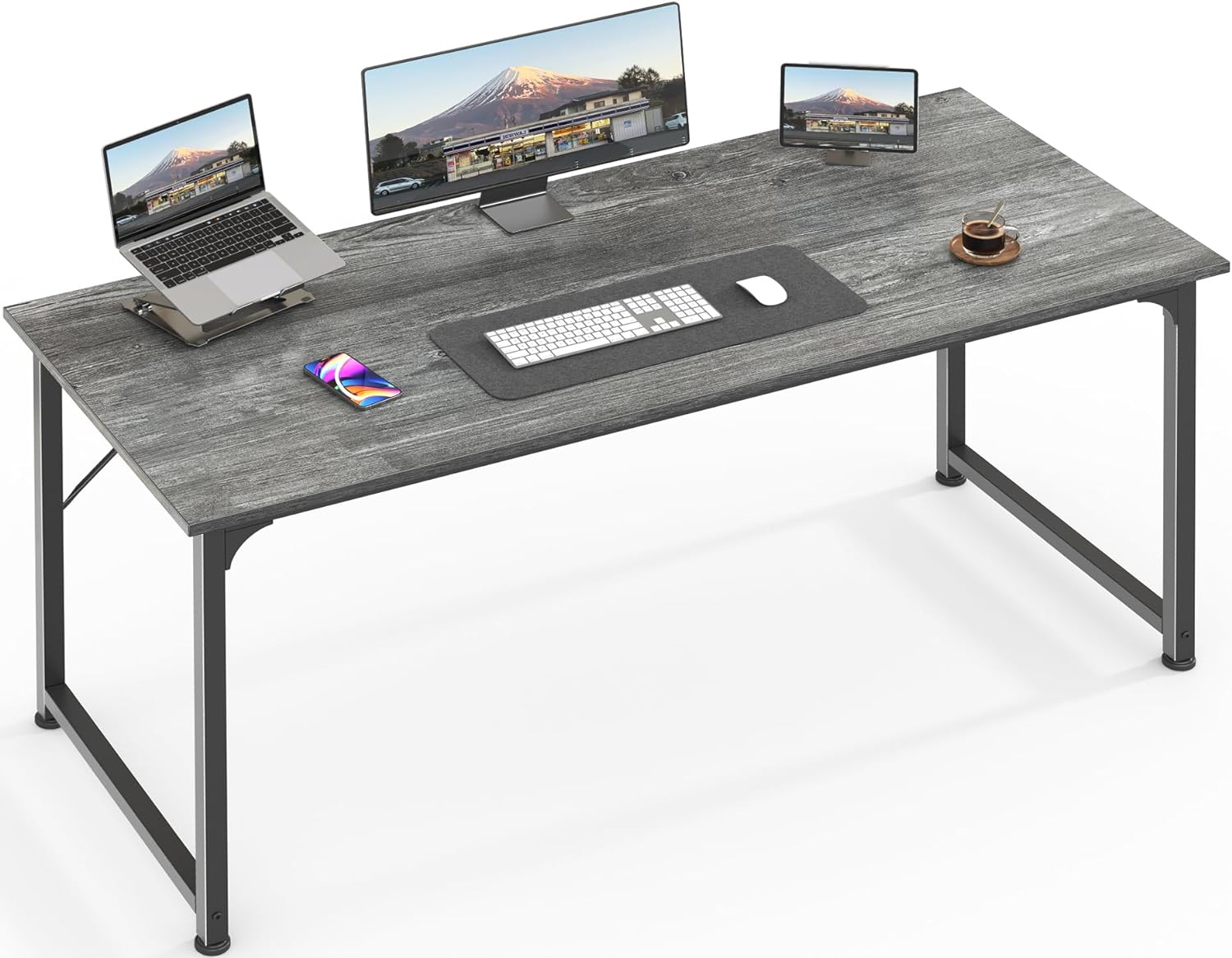 Huuger Computer Desk, 55 Inch Home Office Desk, Gaming Writing Work from Home Study Desk, Large Legroom, Sturdy Metal Frame, Modern Simple, Rustic Brown