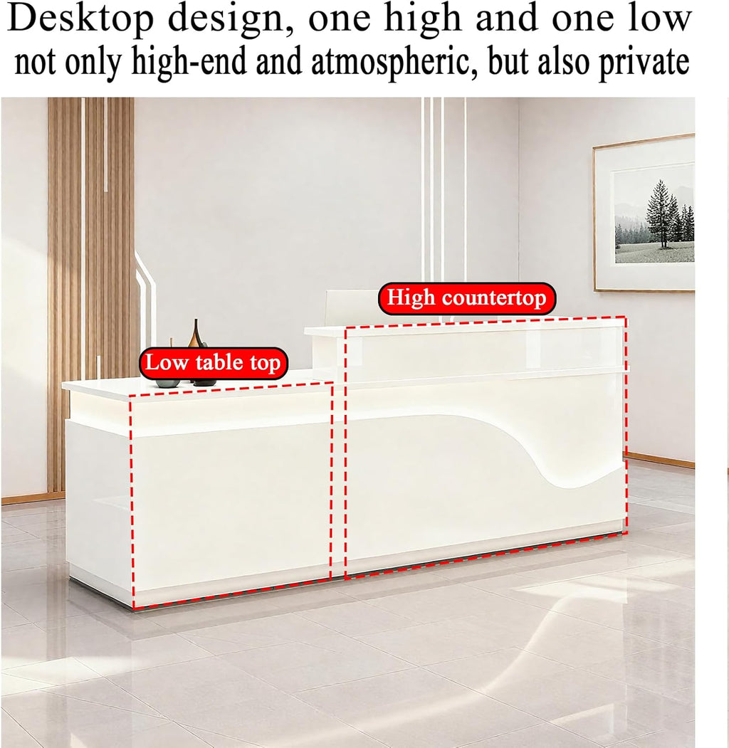 Reception Desk with Counter，Modern Front Desk Reception Counter for Checkout, Lobby, Beauty Salon (Right high)