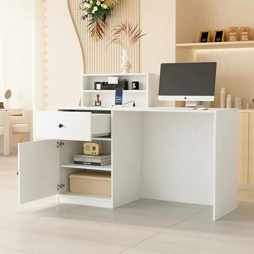 TUSY Reception Desk with Counter - Modern Front Desk with Adjustable LED Lighting, Small Reception Room Table with Storage Drawer, Checkout Counter for Salon, Lobby (47.2" W x 18.9" D x 39.4" H)