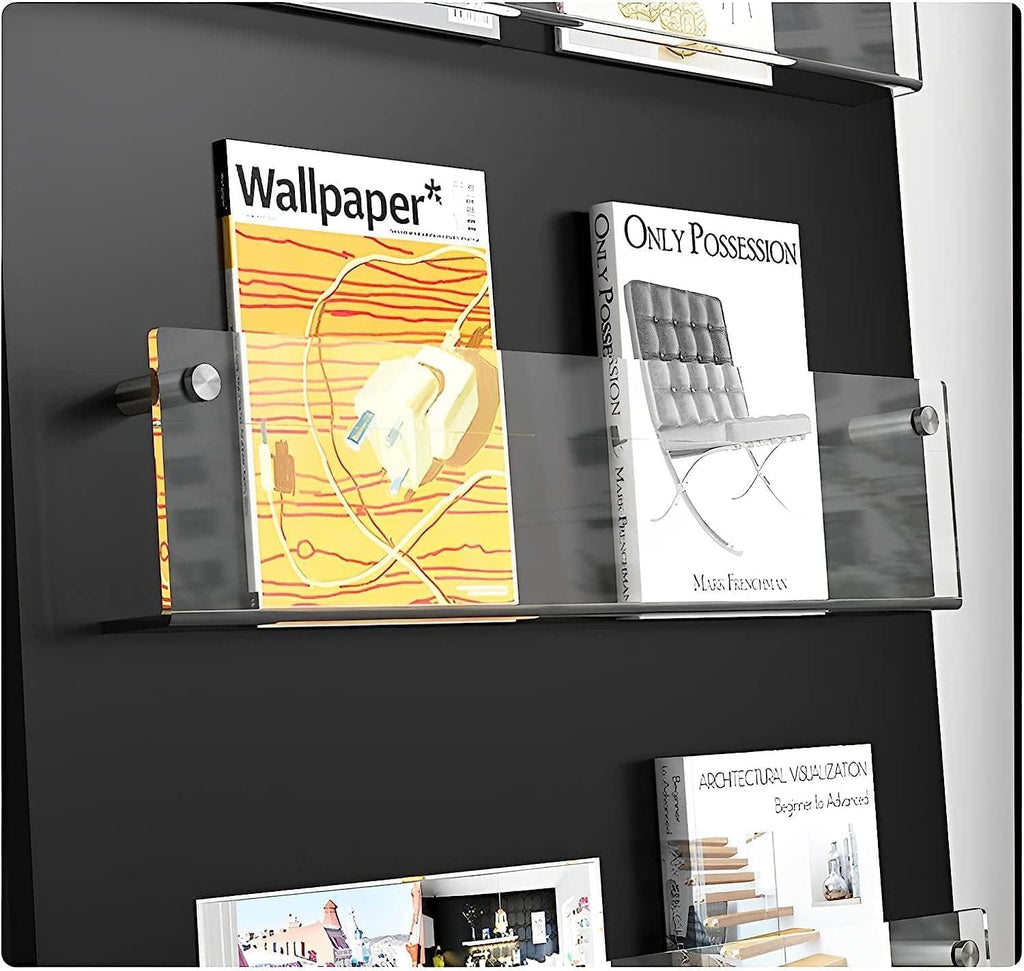 ROYALITA 2-Pack Acrylic Magazine Holder Brochure Holder, 24" Record Holder Magazine Rack, Fashion Hanging Bookshelf Literature Storage Rack for Waiting Room, Living Room, Office, Clear 24 Inch