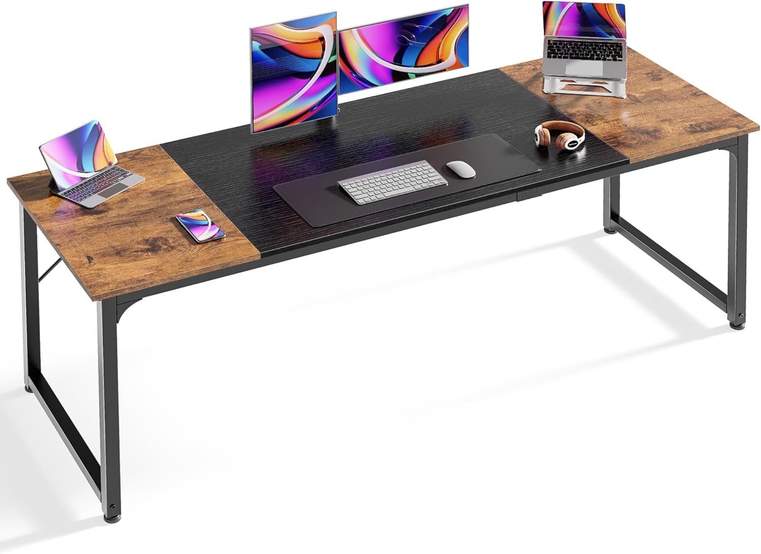 Huuger Computer Desk, 55 Inch Home Office Desk, Gaming Writing Work from Home Study Desk, Large Legroom, Sturdy Metal Frame, Modern Simple, Rustic Brown