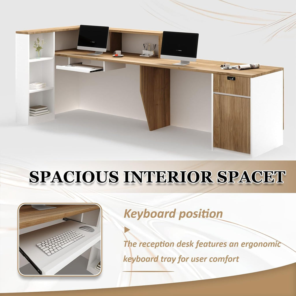 L-Shaped Reception Desk with Counter and Lockable Drawers and Storage,Modern Front Desk Reception Counter for Checkout, Lobby, Beauty Salon