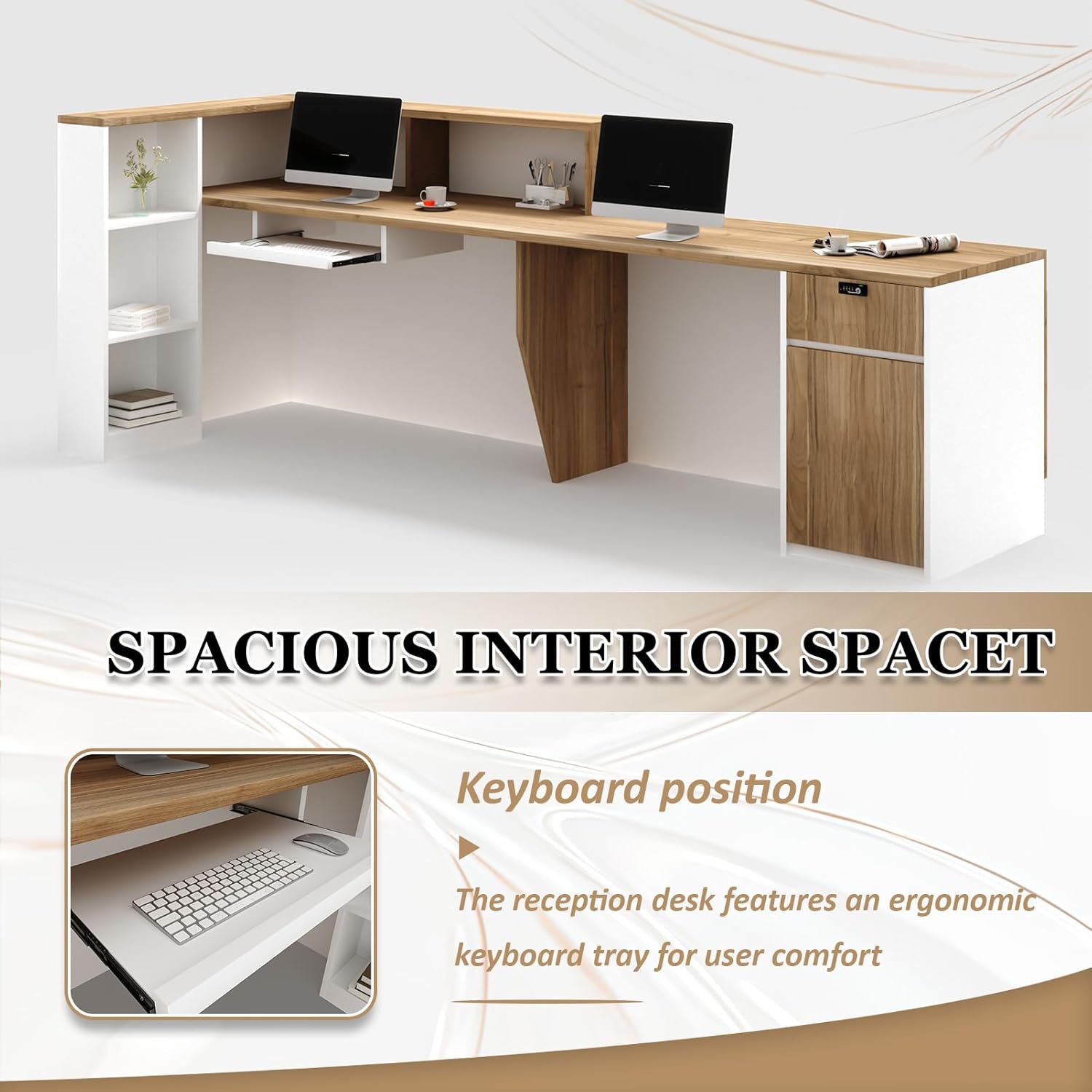 L-Shaped Reception Desk with Counter and Lockable Drawers and Storage,Modern Front Desk Reception Counter for Checkout, Lobby, Beauty Salon