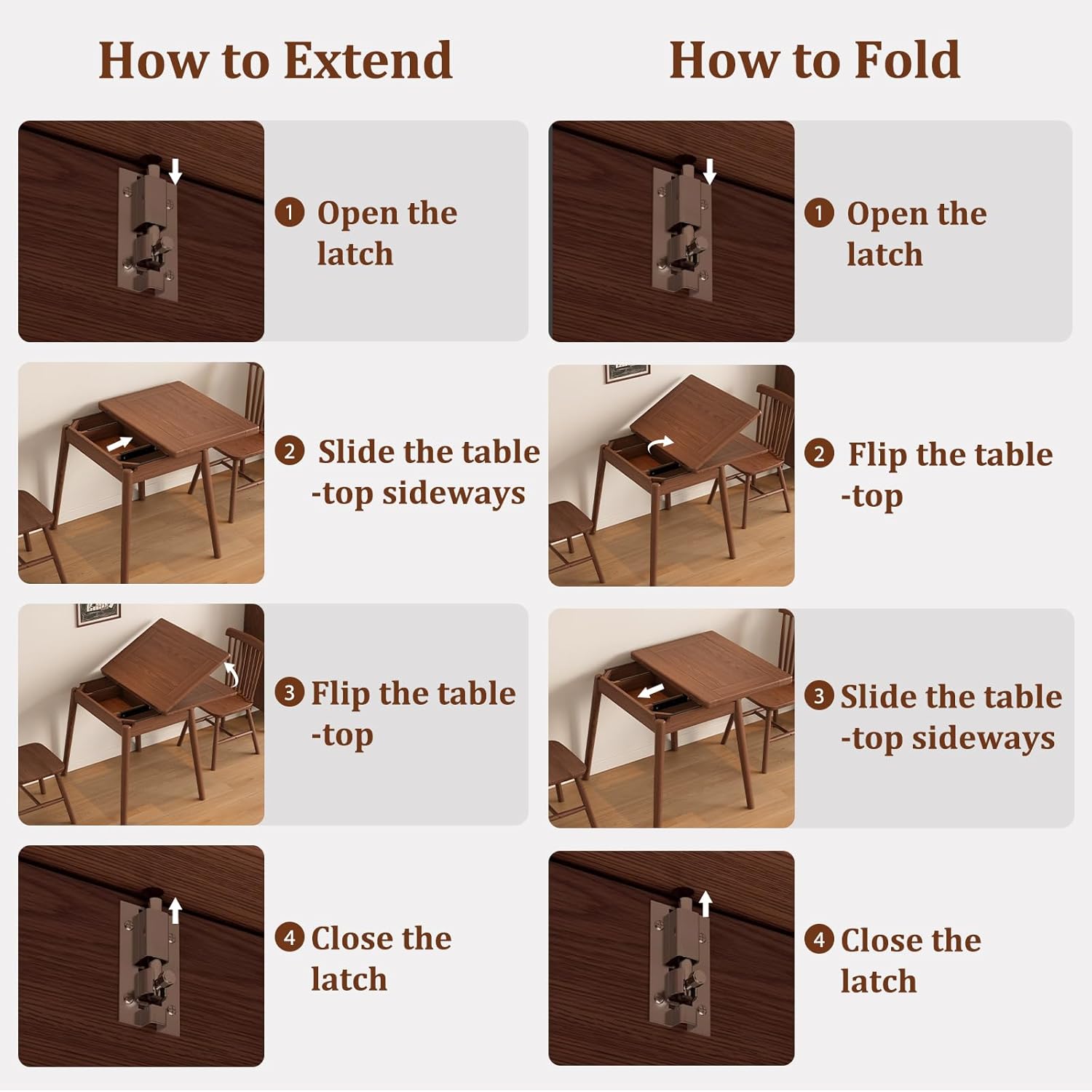 Solid Wood Small Dining Table, 23.6" L-47.2" L Expandable Kitchen Table Designed for Compact Spaces, Easy Assembly, Suitable for Apartment, Kitchen, Dining Room, Living Room (Walnut)