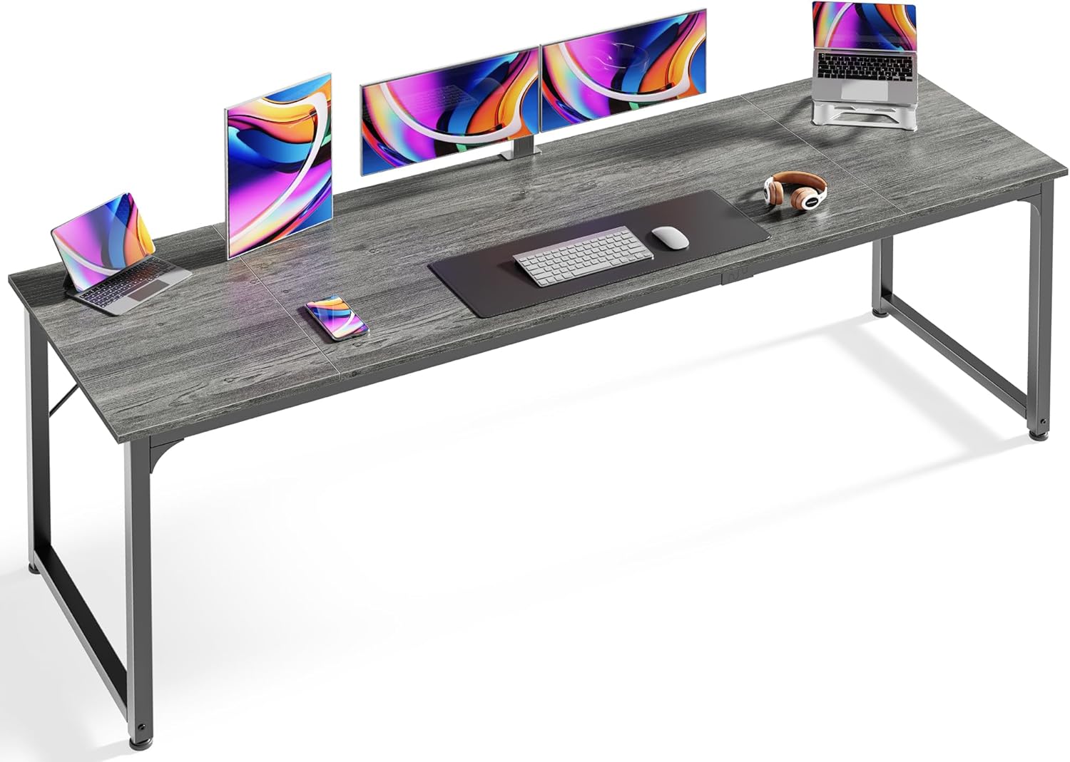 Huuger Computer Desk, 55 Inch Home Office Desk, Gaming Writing Work from Home Study Desk, Large Legroom, Sturdy Metal Frame, Modern Simple, Rustic Brown