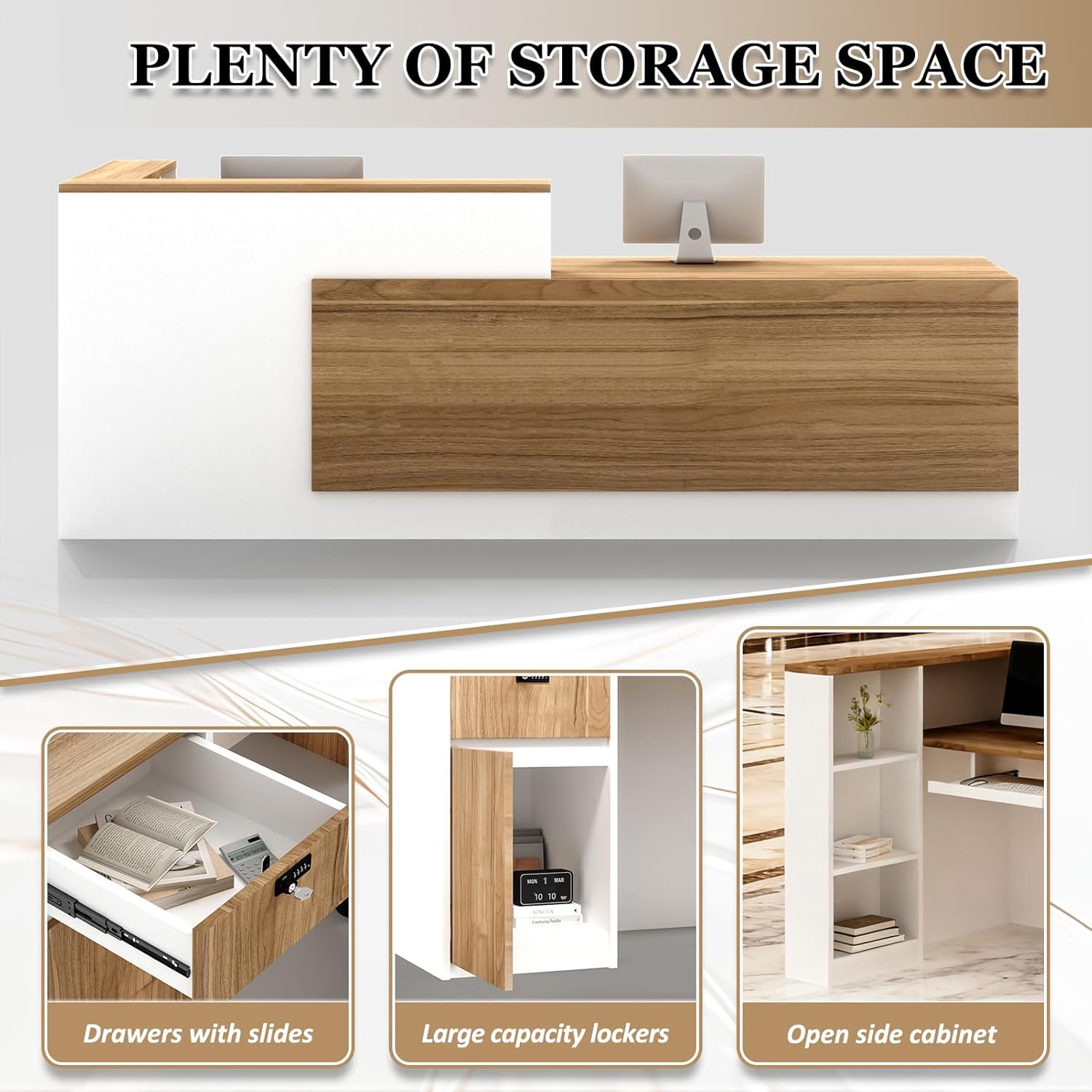 L-Shaped Reception Desk with Counter and Lockable Drawers and Storage,Modern Front Desk Reception Counter for Checkout, Lobby, Beauty Salon