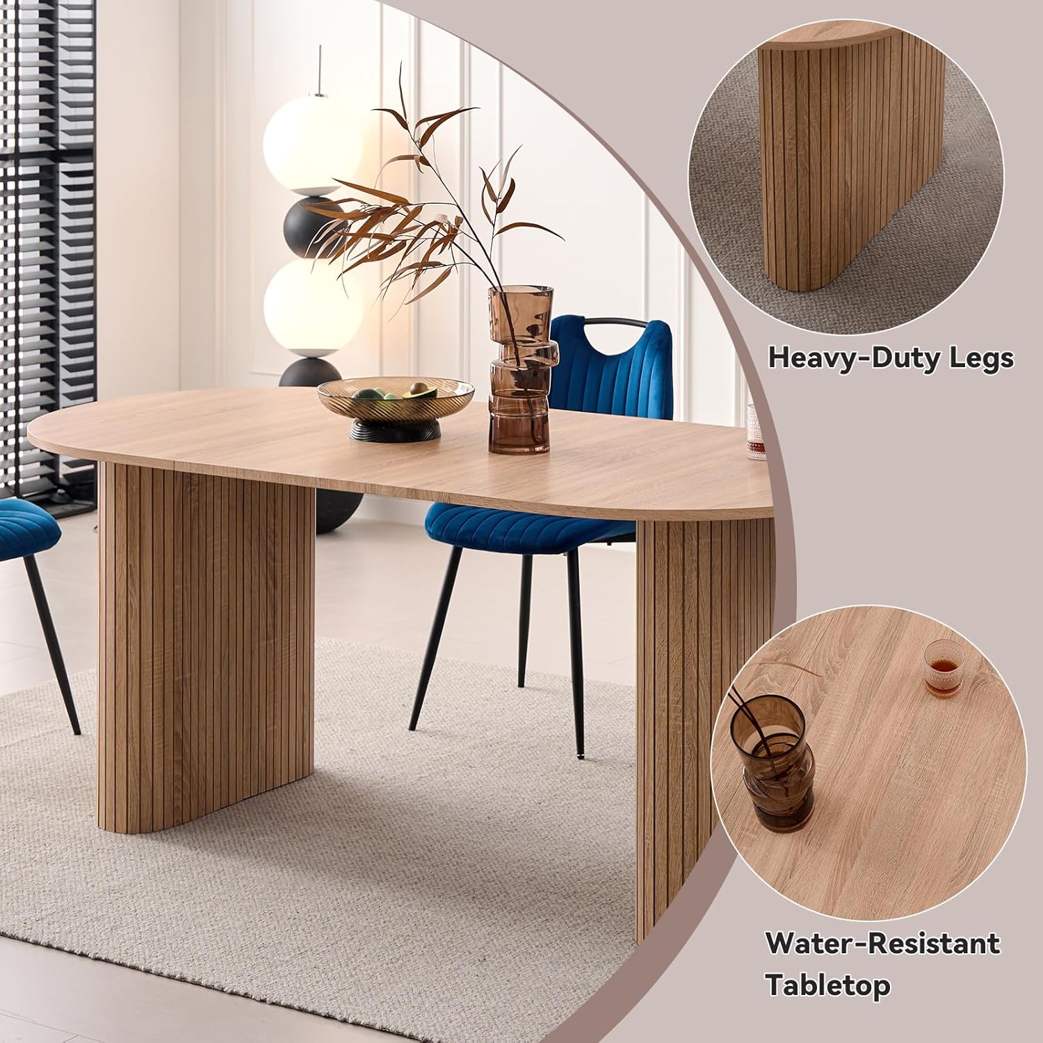 70.8" Oval Dining Table for 4 6 Person, Modern Farmhouse Kitchen Dinner Table for Breakfast Dining Receiption Room (Only Table), Natural