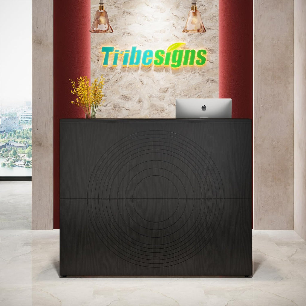 Tribesigns Reception Desk with Counter, Modern Front Desk Reception Room Table with Cable Grommet, 47 inch Retail Counter for Checkout, Lobby, Beauty Salon, Home Office Desk, Black