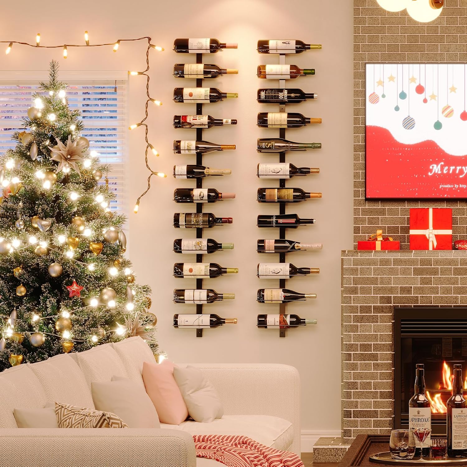 36 Bottle Wall Mounted Wine Rack, Modular Hanging Wine Rack for DIY Display, Detachable 3 Pack Wine Bottle Holder, Black Metal Storage Rack for Bar, Kitchen, Cellar, Restaurant