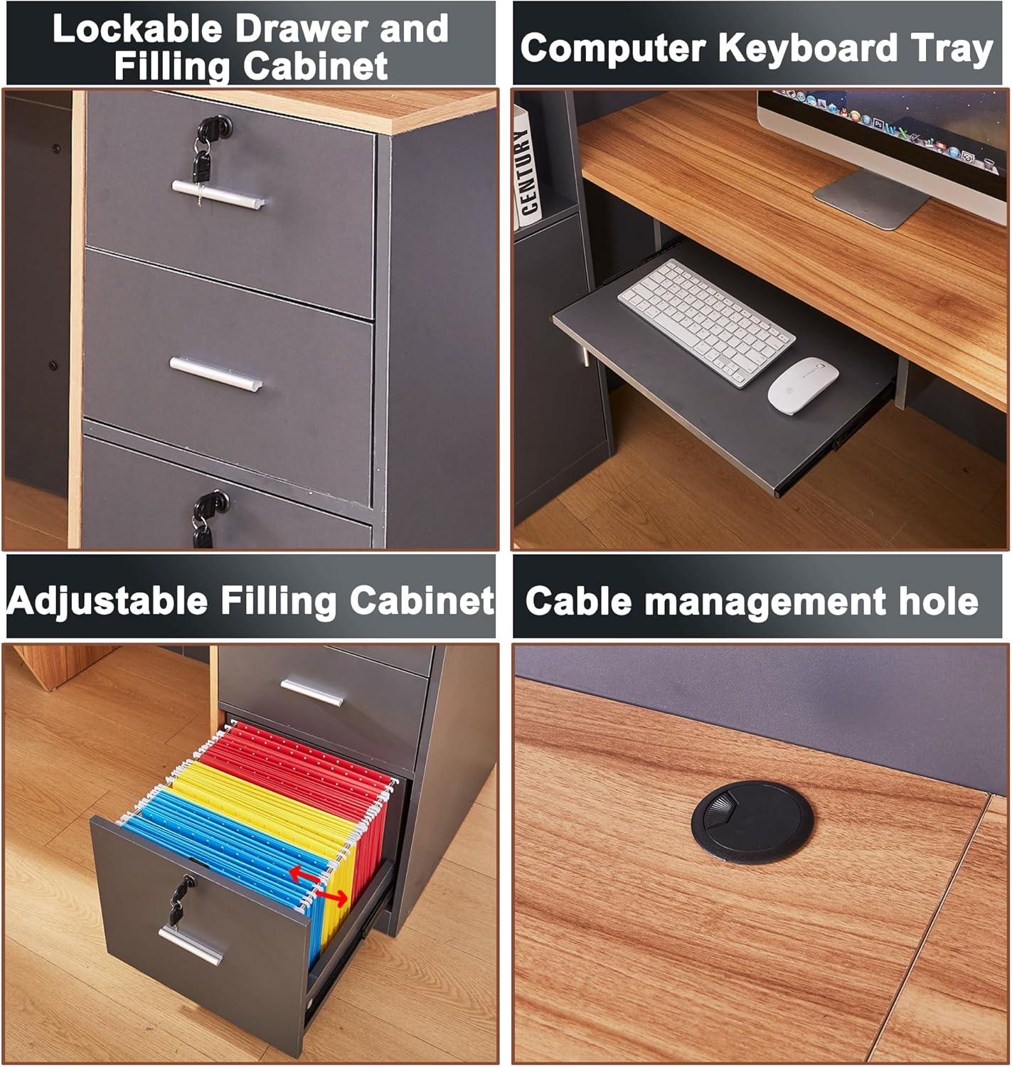 L Shaped Reception Desk with Lockable Drawers and Adjustable Filling Cabinet,Modern Front Desk Reception Counter with Keyboard Tray and Storage Cabinet for Checkout,Lobby,Beauty Salon