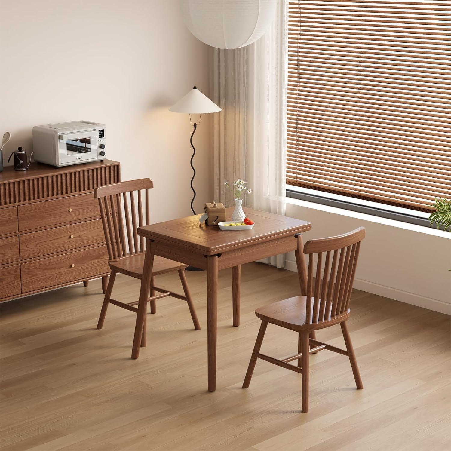 Solid Wood Small Dining Table, 23.6" L-47.2" L Expandable Kitchen Table Designed for Compact Spaces, Easy Assembly, Suitable for Apartment, Kitchen, Dining Room, Living Room (Walnut)