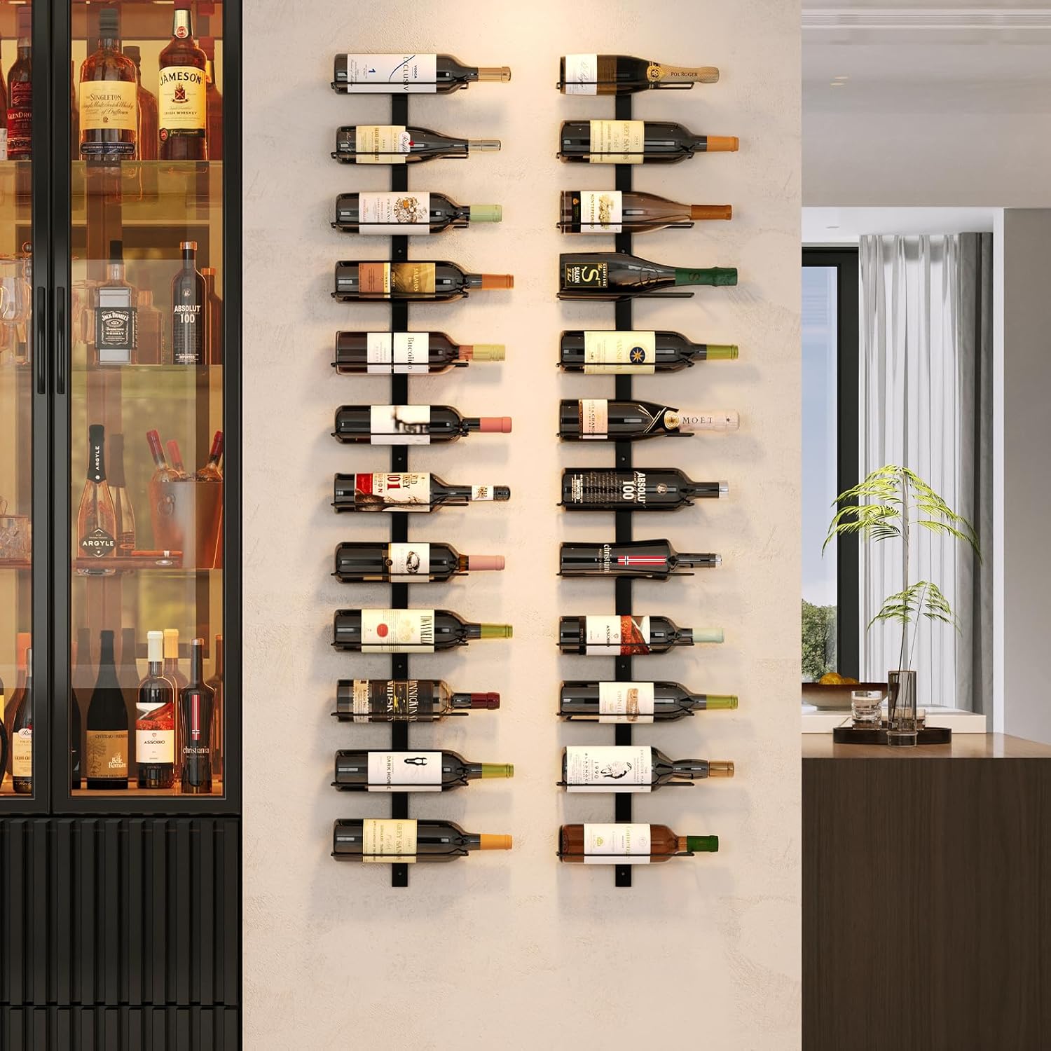36 Bottle Wall Mounted Wine Rack, Modular Hanging Wine Rack for DIY Display, Detachable 3 Pack Wine Bottle Holder, Black Metal Storage Rack for Bar, Kitchen, Cellar, Restaurant