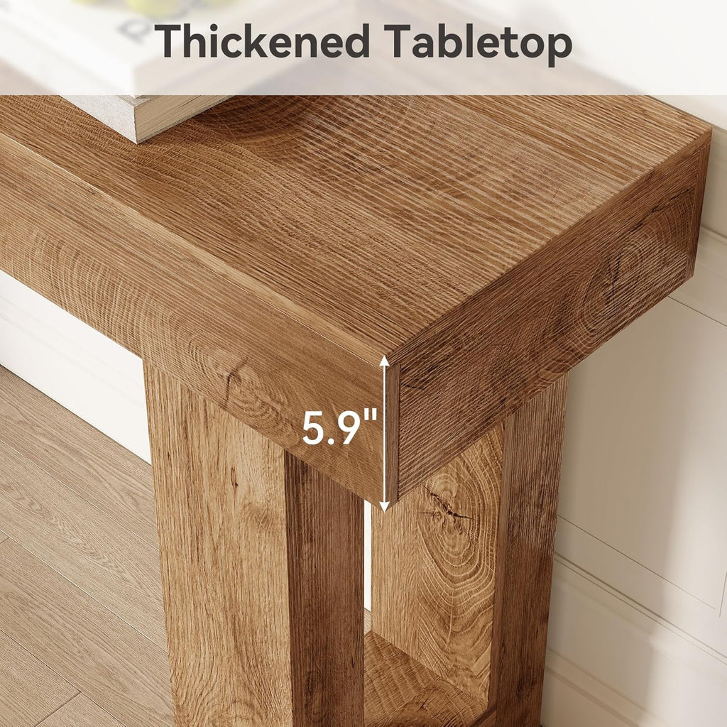 LITTLE TREE 63 Inches Long Console Table for Entryway, Sofa Table Behind Couch, Wooden Entry Table Foyer Hallway Table, Industrial Console Sofa Table for Living Room, Oak Color